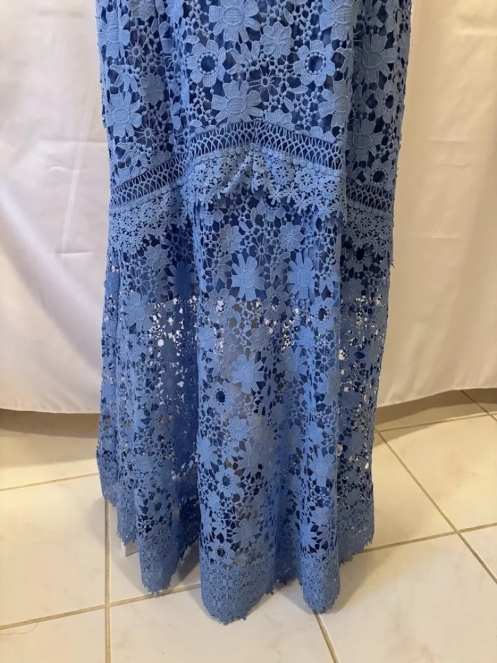 ASOS DESIGN Premium Lace Dress with Ruffle Detail in Blue - Size 14 - Picture 3 of 16